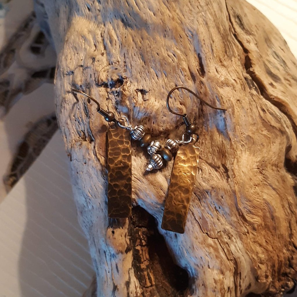Handcrafted Mixed Metals Earrings Antique Brass Silver 21$